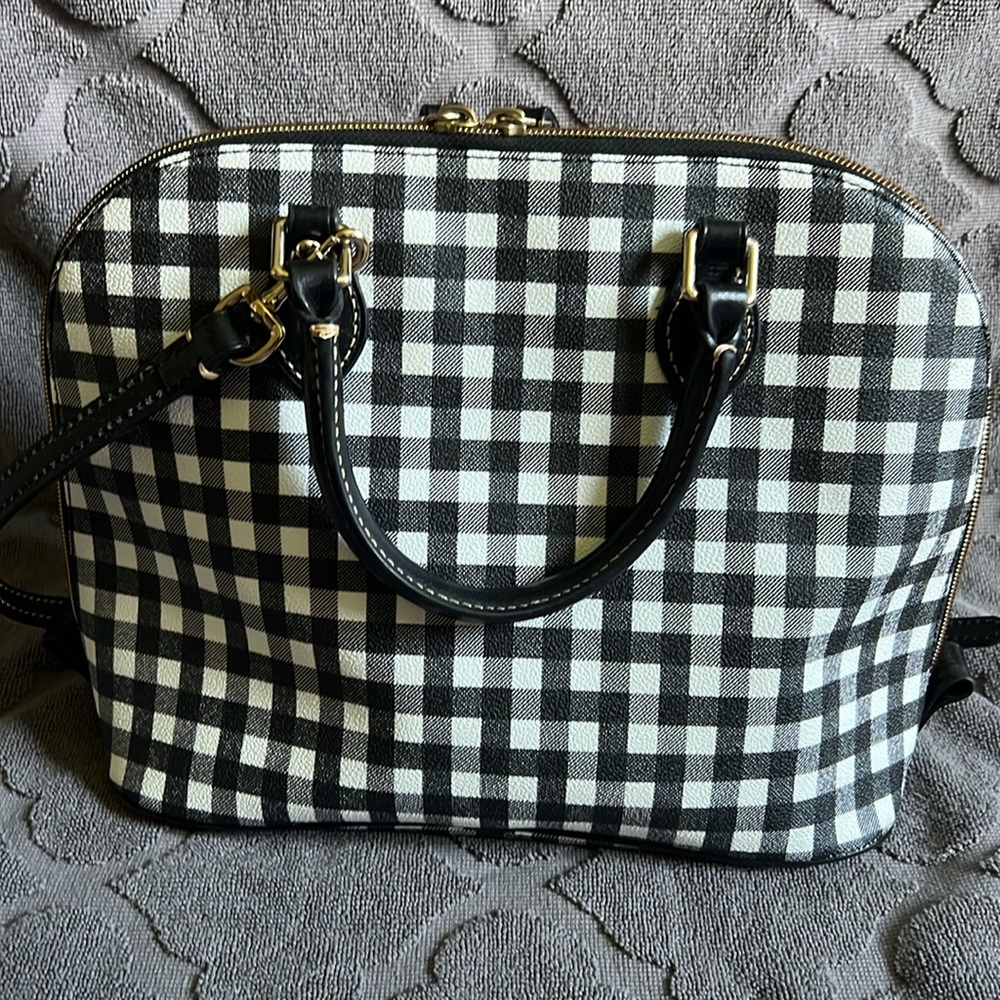 Dooney & Bourke Black & White Plaid Coated Cotton Zip Zip Satchel - Picture 2 of 15